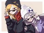  2girls absurdres alternate_costume black_headwear blonde_hair futomoy glasses hand_on_another&#039;s_arm highres holding hololive hololive_english hololive_indonesia kaela_kovalskia koseki_bijou looking_at_viewer multiple_girls virtual_youtuber 