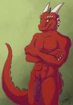  abs anthro argonian biceps big_muscles big_penis brunalli chromey erection flaccid horn lizard looking_at_viewer male muscles nude pecs penis reptile scalie solo tail the_elder_scrolls video_games 
