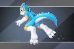3_toes anthro aquatic_dragon blue_body claws digital_media_(artwork) dragon feet fin fish fishy_fizz hi_res male marine nude paws simple_background smile soles solo tail toes white_body yellow_eyes