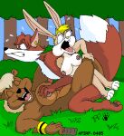 anthro bear binky_bunny_(rutwell) black_nose black_pawpads blonde_hair breast_grab breasts brown_bear buckteeth canid canine digital_media_(artwork) dipstick_tail ear_piercing ear_ring eyes_closed eyes_popping_out female female/female forced fox fur grizzly_bear group hair hand_on_breast harley_(kthanid) kthanid_(artist) lagomorph leporid male male/female mammal markings nipples nude open_mouth outside outside_sex pawpads piercing pink_nose rabbit rape ring_piercing rutwell_forest sex tail tail_markings tan_body tan_fur teeth toony trio ursine ursula_bruin
