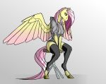  akweer anthro anthrofied butt clothed clothing cutie_mark equine feathered_wings feathers female fluttershy_(mlp) friendship_is_magic green_eyes hair hi_res hoodie hooves horse legwear long_hair looking_down mammal my_little_pony pegasus pink_hair pony simple_background sitting solo stockings wings 