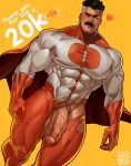  1boy abs absurdres bara black_hair bodysuit cape facial_hair gloves half-erect highres invincible_(series) large_pectorals looking_at_viewer male_focus male_pubic_hair mature_male multicolored_hair muscular muscular_male mustache nolan_grayson pectorals penis pubic_hair red_bodysuit red_cape red_gloves short_hair solo thick_eyebrows thick_thighs thighs torn_bodysuit torn_clothes two-tone_bodysuit two-tone_hair uncensored waympo white_hair 