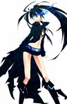  absurdres bad_id bad_pixiv_id bikini_top black_hair black_rock_shooter black_rock_shooter_(character) blue_eyes boots burning_eye glowing highres long_hair midriff navel shorts simple_background solo twintails uneven_twintails zombie_neko 