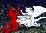 angel angry anthro breasts brother_(lore) canid canid_demon canine demon dragon evil_face feathered_dragon feathers female forest forest_background fuck_off fucked_silly fur furred_dragon genitals group halo hellhound hi_res horn hybrid incest_(lore) male male/female mammal nature nature_background nipples penis pink_penis plant red_body red_penis red_skin sex shocked_face sibling_(lore) sister_(lore) sucking tree trio white_body white_fur wings zafara_(artist) zafara_(character)