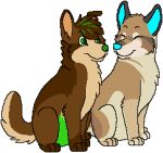  2014 aliasing alpha_channel blue_inner_ear blue_nose brown_body brown_fur canid canine canis cardigan_welsh_corgi digital_drawing_(artwork) digital_media_(artwork) domestic_dog duo eyes_closed feral flat_colors full-length_portrait fur green_eyes green_markings green_nose herding_dog looking_at_another low_res mammal markings microsoft_paint_(artwork) one_ear_up pastoral_dog paws portrait sebdoggo simple_background sitting smile snout tail tan_body tan_fur thumbnail transparent_background welsh_corgi 