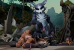 anthro anthro_on_anthro blizzard_entertainment bodily_fluids canid collar duo genital_fluids hi_res humiliation knot leash looking_at_viewer male male/male mammal perromalo petplay precum roleplay stepping_on_head vulpera warcraft