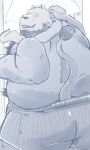 2023 anthro beard belly big_belly bulge butt clothing dain_4201 facial_hair felid hi_res kemono lion male mammal mature_male moobs overweight overweight_male pantherine solo underwear