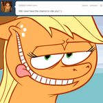  animal_ears applejack_(mlp) ask_jappleack blonde_hair english_text equine female friendship_is_magic green_eyes hair hat horse hotdiggedydemon looking_at_viewer mammal my_little_pony pony smile text tongue tongue_out tumblr 
