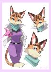 2023 anthro bandanna belt blue_eyes breasts brown_body brown_fur clothing ear_piercing ear_ring eyebrows eyelashes felid feline female fur gloves green_bandanna green_kerchief hand_on_hip handwear hi_res inner_ear_fluff jacket kerchief looking_at_viewer lynx mammal markings miyu_lynx namagakiokami nintendo piercing pink_clothing pink_gloves pink_handwear purple_clothing ring_piercing solo spots spotted_markings spotted_tail star_fox tail tail_markings tan_body tan_fur topwear tuft