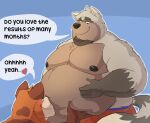 &lt;3 anthro beard belly belly_grab big_belly billedraccoon72 blush clothing duo face_on_belly facial_hair fondling growth hand_on_stomach hi_res looking_down male male/male nipples nuzzling overweight overweight_anthro overweight_male size_difference smaller_male smile soft_belly speech_bubble tail underwear