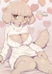 anthro biped blush breasts canid canine canis clothed clothing domestic_dog female fur hi_res looking_at_viewer mammal pupils solo tenyati text