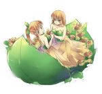  bad_id bad_pixiv_id blush breasts copyright_request flower holding_hands long_hair looking_back medium_breasts mielang multiple_girls smile sunflower 