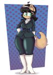 absurd_res anthro clothing cute_expression cuteyaki15 domestic_cat eyebrows felid feline felis female female/female fluffy fluffy_tail hi_res kitty_katswell mammal nickelodeon solo t.u.f.f._puppy tail thick_eyebrows thick_thighs tight_clothing wide_hips