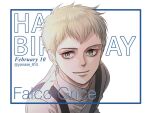  1boy blonde_hair character_name commentary_request falco_grice green_eyes happy_birthday male_focus portrait shingeki_no_kyojin smile solo suspenders twitter_username yanase_814 