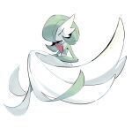  1other closed_eyes colored_skin commentary_request flipped_hair full_body gardevoir hands_on_lap long_hair own_hands_together pokemon pokemon_(creature) simple_background sok_(mr14_c) solo white_background white_skin 