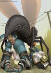 4_toes 6_legs abdominal_bulge all_fours ambiguous_gender anal anal_oviposition ankle_guards anthro armor arthropod arthropod_abdomen arthropod_abdomen_genitalia black_body blue_body blue_fur bodily_fluids cazador_(fallout) colored_cum cum daysir demitri012 doggystyle duo egg egg_bulge egg_in_ass egg_insertion exoskeleton face_mask feet feral foot_on_back from_behind_position fur genital_fluids genitals hi_res humanoid_genitalia humanoid_penis insect insect_wings male male/ambiguous oviposition ovipositor_in_ass penis purple_cum sergal sex toes unusual_bodily_fluids unusual_cum unusual_genital_fluids wings