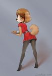  brown_eyes brown_hair canine collar cookie coonkun dog female glass hair legwear looking_back male mammal milk skirt solo standing tights young 