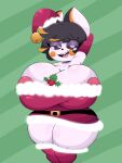 3:4 absurd_res anthro areola bedroom_eyes big_breasts breasts christmas christmas_clothing clothing elise_(kott_cake) emolga female generation_5_pokemon gerdash hi_res holidays mistletoe narrowed_eyes nintendo plant pokemon pokemon_(species) seductive solo thick_thighs