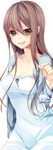  :p breasts brown_eyes brown_hair cleavage dress itou_nanami long_hair medium_breasts original solo teruterubouzu tongue tongue_out 