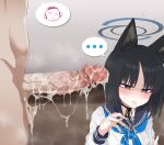  ... 1boy 1girl after_fellatio animal_ear_fluff animal_ears black_choker black_eyes black_hair black_nails blue_archive blue_neckerchief blush cat_ears choker clenched_teeth cum cum_in_mouth cum_on_hands cum_on_penis cum_string doodle_sensei_(blue_archive) erection facial from_side halo hetero highres huge_penis kikyou_(blue_archive) long_sleeves neckerchief penis rla13753 sensei_(blue_archive) shirt short_hair solo_focus speech_bubble spoken_character spoken_ellipsis teeth testicles uncensored veins veiny_penis white_shirt 