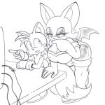 age_difference anthro bat big_breasts breasts canid canine duo electronics female fox hi_res hyoumaru leaning leaning_forward male male/female mammal miles_prower older_female rouge_the_bat sega sonic_the_hedgehog_(series) television wings younger_male