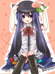  blue_hair boots hands_on_headwear hinanawi_tenshi long_hair red_eyes solo touhou 