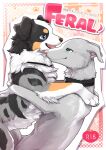 2024 ambiguous_gender australian_shepherd black_body black_collar black_ears black_fur black_nose blue_eyes button_ears canid canine canis collar comic cover cover_art cover_page digital_media_(artwork) domestic_dog doujinshi duo embrace english_text eye_contact face_to_face facing_each_other female_(lore) feral floppy_ears fluffy fur grey_body grey_ears grey_fur herding_dog hi_res hug hunting_dog japanese_description japanese_text looking_at_another lop_ears ludek_(tsukune_minaga) male_(lore) mammal merle_(tsukune_minaga) mouth_closed multicolored_body multicolored_fur open_mouth orange_body orange_fur pastoral_dog pink_inner_ear pink_nose pink_tongue quadruped sheepdog side_view sighthound text tongue tsukune_minaga two_tone_body two_tone_fur whippet white_body white_fur