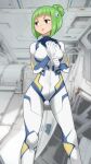  breasts colorized eden&#039;s_zero gaston18 green_hair highres kleene_(eden&#039;s_zero) non-web_source plugsuit red_eyes short_hair solo 