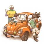  bird black_hair car dragon_ball dragon_ball_z green_skin ground_vehicle hat makumaku motor_vehicle multiple_boys piccolo pointy_ears son_gohan son_gokuu squirrel volkswagen volkswagen_beetle 