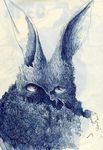 blue_and_white crows lagomorph mammal monochrome portrait rabbit 