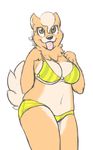  bikini breasts brown_eyes canine chubby clothed clothing cute female happy mammal neck_tuft plain_background ritts skimpy swimsuit tongue tongue_out white_background 