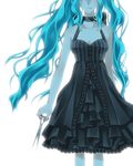  bare_shoulders black_dress blue_hair choker dress frills hatsune_miku head_out_of_frame long_hair scissors sleeveless solo touya_(roukaku) twintails vocaloid 