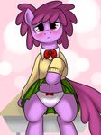  abstract_background anthro anthrofied berry_punch_(mlp) blush bow_tie clothed clothing dress dress_lift equine female friendship_is_magic fur hair horse kloudmutt looking_at_viewer looking_up mammal my_little_pony navel panties pink_fur pony presenting purple_eyes purple_hair shirt short_hair sitting skirt skirt_lift solo student table tears underwear upskirt young 