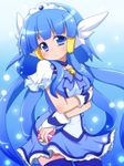  aoki_reika blue blue_background blue_eyes blue_hair blue_skirt bow breast_rest breasts choker crossed_arms cure_beauty hair_tubes head_wings long_hair magical_girl medium_breasts oborotsuki_kakeru precure ribbon sidelocks skirt smile_precure! solo tiara 