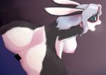 abstract_background anthro black_body black_fur breasts butt censored duo female first_person_view fur green_eyes grey_hair hair lagomorph leporid looking_at_viewer looking_back male male/female mammal multicolored_body multicolored_fur nipples on_bottom on_top open_mouth rabbit rear_view reverse_cowgirl_position ryu_masakaze scut_tail sex short_tail sitting_on_another tail two_tone_body two_tone_fur vaginal white_body white_fur