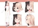  animal_ears bad_id bad_pixiv_id black_hair blonde_hair brown_eyes cat_ears character_sheet clenched_teeth closed_eyes elbow_gloves expressions gloves highres long_hair multicolored_hair navel open_mouth original platform_footwear sama single_glove smile tears teeth two-tone_hair 