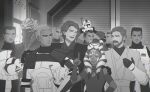  0109_(artist) 1girl 6+boys ahsoka_tano anakin_skywalker appo_(star_wars) armor captain_rex clone_trooper clone_trooper_helmet cody_(star_wars) fives_(star_wars) greyscale highres jedi jesse_(star_wars) kel_dor laughing monochrome multiple_boys obi-wan_kenobi plo_koon scar star_wars star_wars:_the_clone_wars togruta 