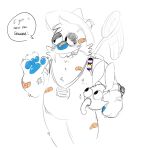 2022 ambiguous_gender animate_inanimate anthro asexual_pride_colors band-aid band-aid_on_arm band-aid_on_face band-aid_on_leg band-aid_on_nose bandage blue_pawpads bugsnak bugsnax carrying_another claws clothing digital_media_(artwork) duo elemental_creature english_text fedora feral flora_fauna food food_creature grumpus hair half-closed_eyes happy hat headgear headwear hi_res holding_another lgbt_pride looking_at_another name_tag narrowed_eyes net nonbinary_pride_colors pawpads pins plant pride_colors shaibey simple_background smile speech_bubble standing teeth text the_journalist_(bugsnax) tongue white_background young_horses