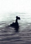  afloat animal_focus from_side futena_goze highres lapras loch_ness_monster no_humans outdoors parody pokemon pokemon_(creature) ripples silhouette solo water 