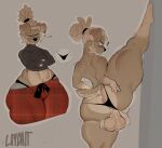 anthro balls big_butt bottom_heavy bottomwear butt canid canine canis clothing domestic_dog floppy_ears fur genitals hi_res laydai male mammal pajama_pants piercing saggy_balls solo tan_body tan_fur thick_thighs thong tight_clothing underwear wide_hips