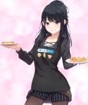  1girl apron black_hair dumpling food highres idolmaster idolmaster_shiny_colors jiaozi kazano_hiori miyar2d2 mole shorts smile standing 