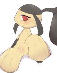biped black_body censor_bar female generation_3_pokemon genitals hi_res himimi humanoid looking_at_viewer mawile nintendo pokemon pokemon_(species) pussy red_eyes solo yellow_body