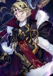  1boy ascot blonde_hair cape closed_mouth crown fire_emblem fire_emblem_fates fire_emblem_heroes fur-trimmed_cape fur_trim highres male_focus red_eyes red_sash sash solo ultrablueanya white_ascot xander_(fire_emblem) xander_(gallant_king)_(fire_emblem) 