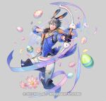  1boy animal_ears arrow_(projectile) boots copyright_name easter_egg egg fake_animal_ears fire_emblem fire_emblem_heroes grey_hair holding holding_arrow holding_weapon inigo_(spring)_(fire_emblem) knee_boots official_alternate_costume official_art p-nekor pants rabbit_ears solo weapon white_pants 