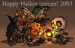  2003 bag green_hair halloween happy_halloween hat lantern monster original skeleton ume_(illegal_bible) 