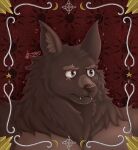 anthro brown_body brown_fur canid canine duckaphion fur hi_res lyall_(lyre) lyre male mammal musical_instrument plucked_string_instrument potrait solo string_instrument