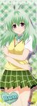  absurdres ahoge green_hair highres long_hair long_image non-web_source pink_eyes run_elsie_jewelria school_uniform solo stick_poster tall_image to_love-ru 