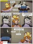 anthro armello blonde_hair bodily_fluids canid canine canis clothed clothing comic dialogue duo female fox hair hi_res hilda_the_huntress ike_marshall magna_(armello) mammal muscular muscular_female realm_royale tears text wolf yellow_eyes
