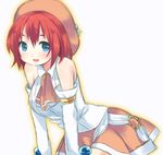  1girl bare_shoulders blue_eyes detached_sleeves hat lowres mouth_open open_mouth red_hair seles_wilder short_hair smile solo tales_of_(series) tales_of_symphonia 