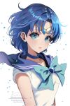  1girl bishoujo_senshi_sailor_moon blue_choker blue_eyes blue_hair blue_sailor_collar blue_skirt choker elbow_gloves gloves highres koharumichi lips mizuno_ami sailor_collar sailor_mercury short_hair skirt solo white_gloves 